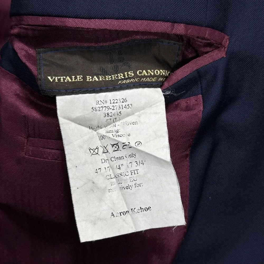 J.Hilburn Blazer Mens 47L Navy Blue Classic Fit Wool Suit Jacket Vitale Barberis
